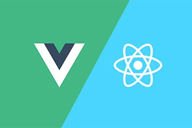 Vue.js and React framework logos representing modern JavaScript web development technologies